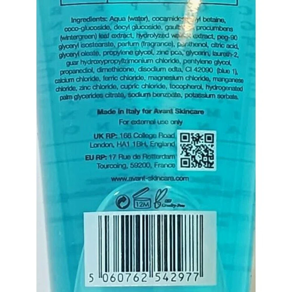 Avant Blue Volcanic Stone Purifying Antioxidizing Cleansing Gel 3.38 oz Sealed